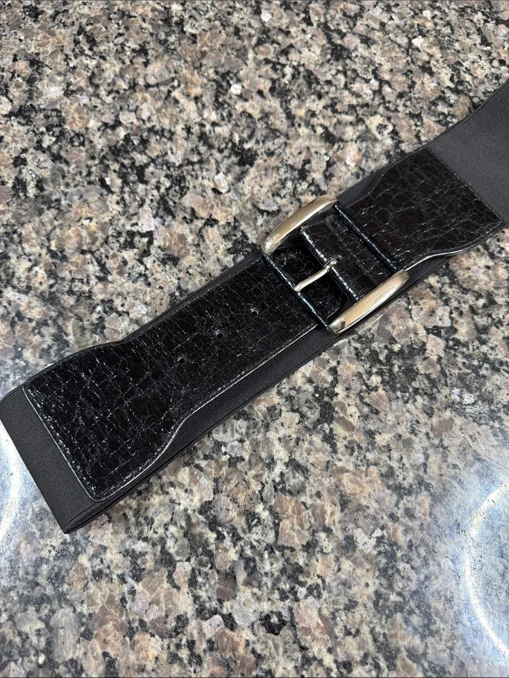 Express Black Elastic Belt with Leather Trim and Silver Buckle NWOT